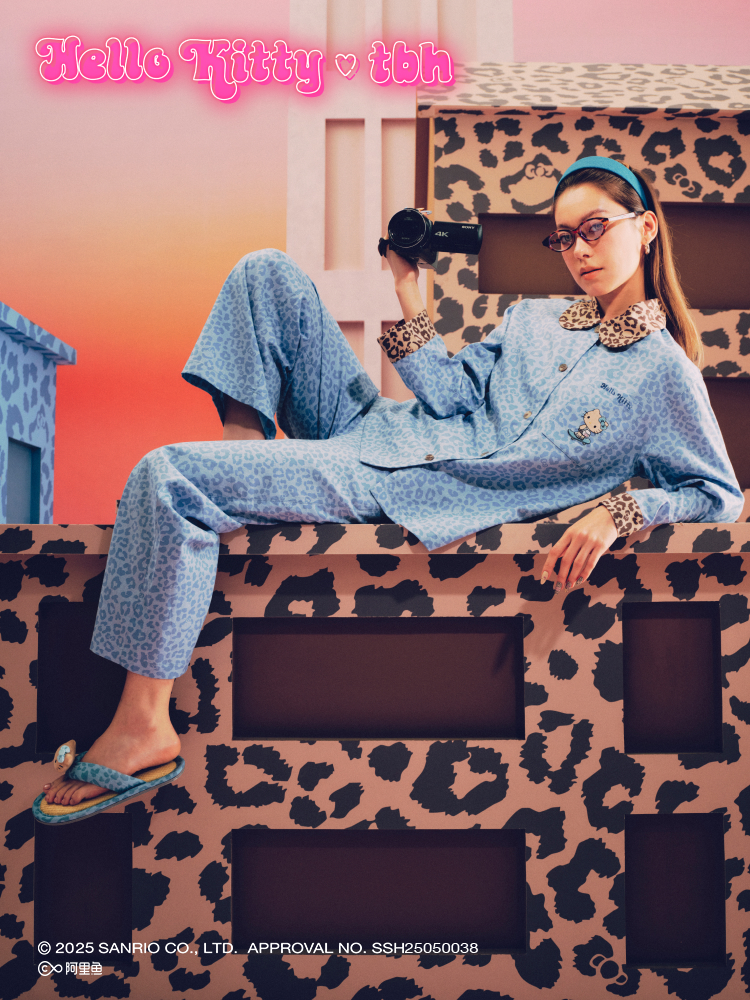 Tbh x Sanrio Hello Kitty Tencel Cotton Loungewear Set: Women’s Pajamas Suitable for Outdoor Wear