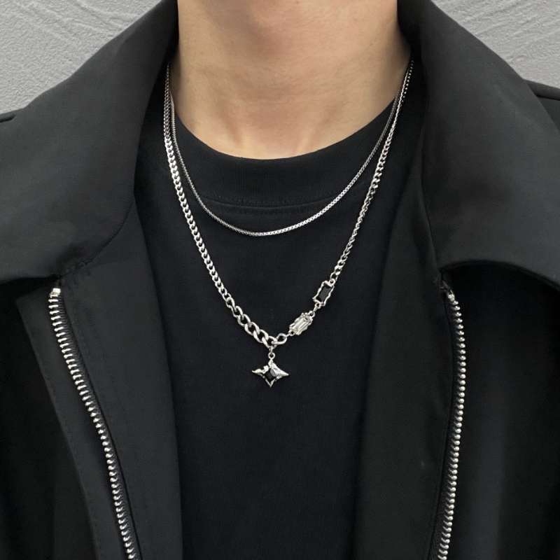 GUANG Starburst Double – Layer Necklace: Hip – Hop Luxury, Niche, and High – End Appeal for Layering with Hoodies