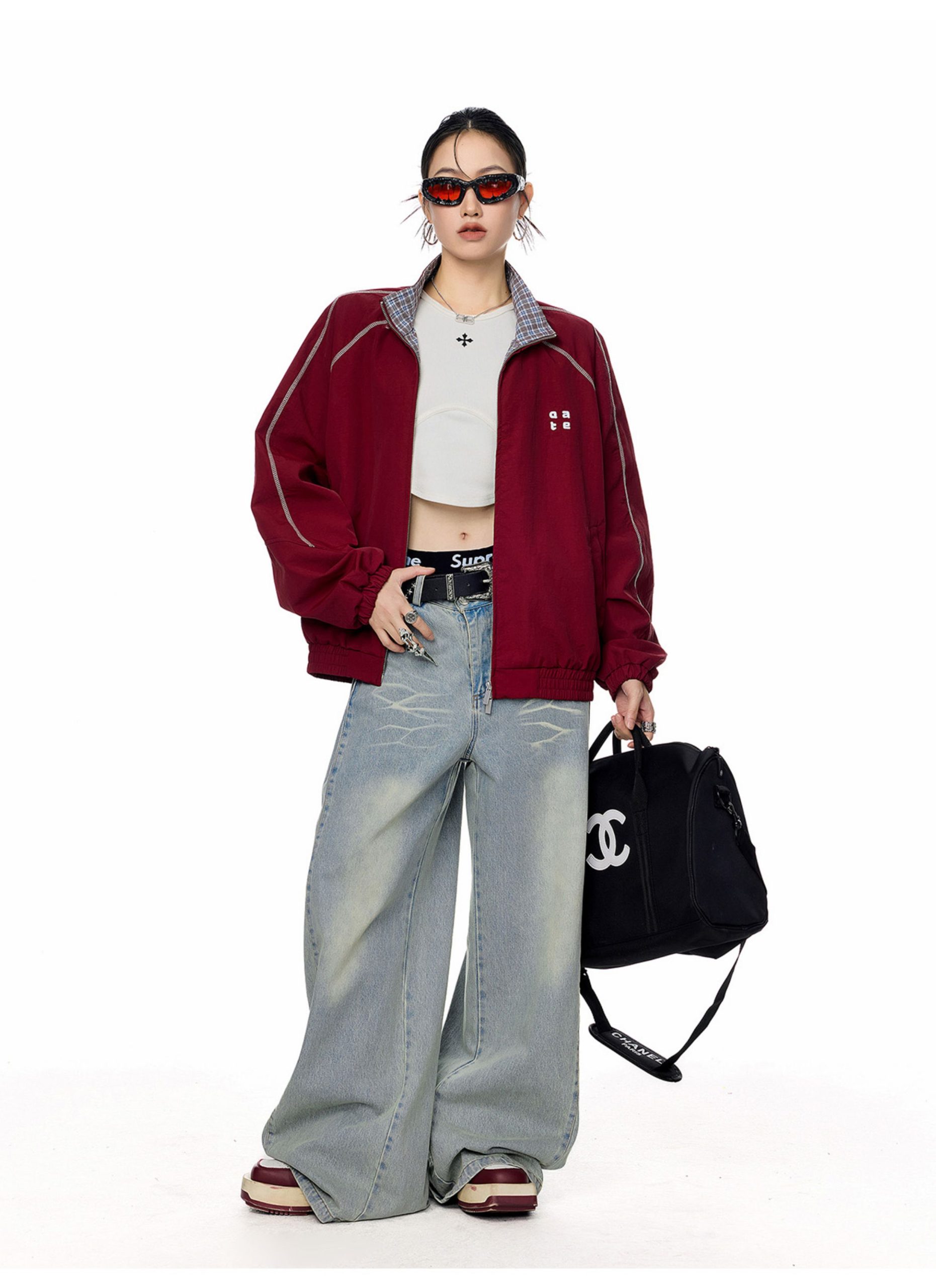 ICH MODE Plaid Patchwork Jacket: New Loose – Fitting Zipper Jacket for Autumn and Winter