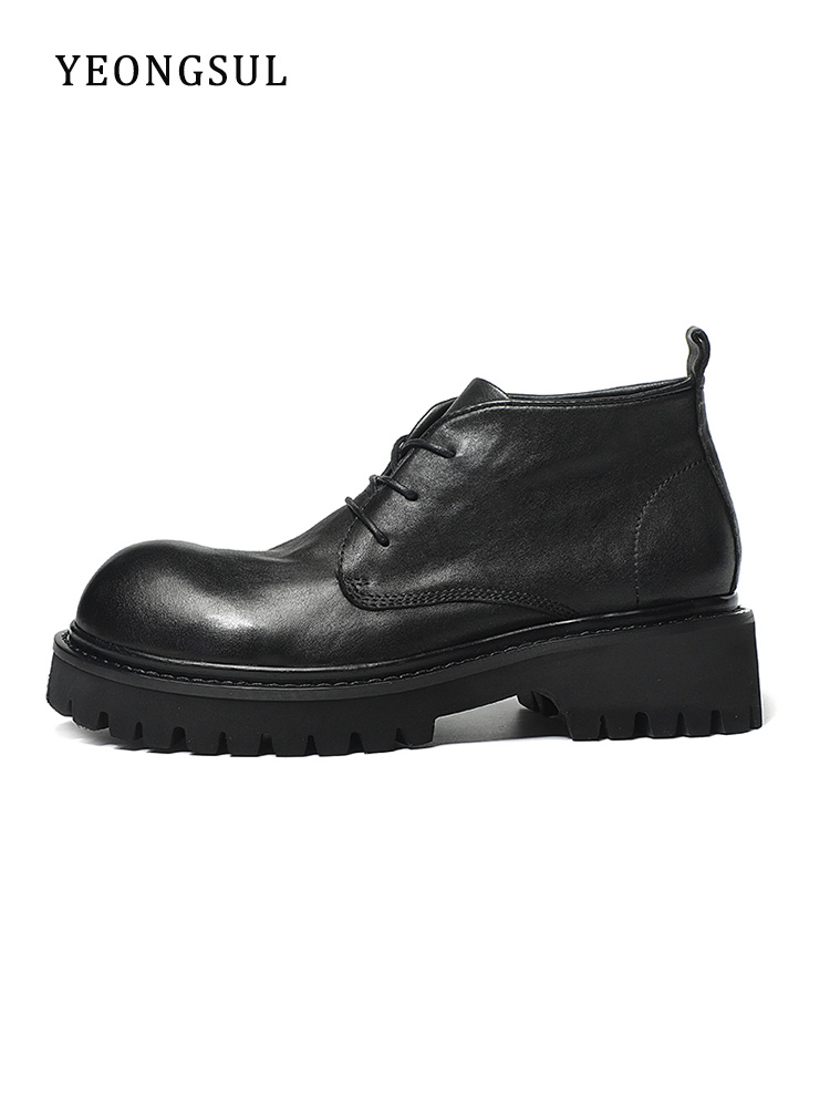Yeongsul Washed Cowhide Martin Boots: Genuine Leather Men’s Ankle Boots with Thick Sole and Big Toe Derby Shoes