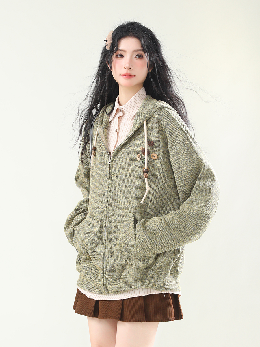 AONW Retro Low – Saturation Hooded Knit Cardigan: A Design – Driven, Loose – Fitting Autumn Sweater Coat
