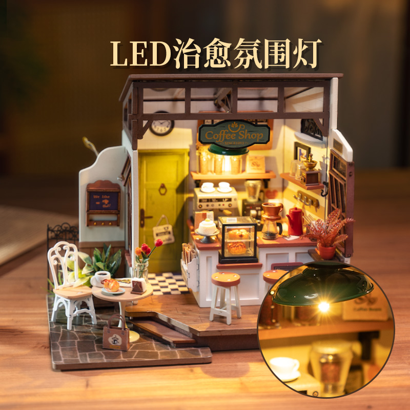 Rolife Coffee Shop DIY Miniature House: Handmade Wooden Assembly Model for Gifting