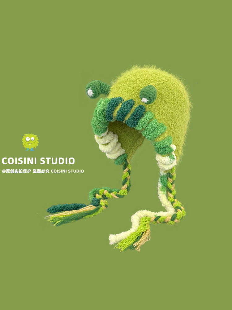 Quirky and Cute Little Monster Plush Beanie: Thickened Warm Knitted Ear – Flap Hat for Autumn and Winter