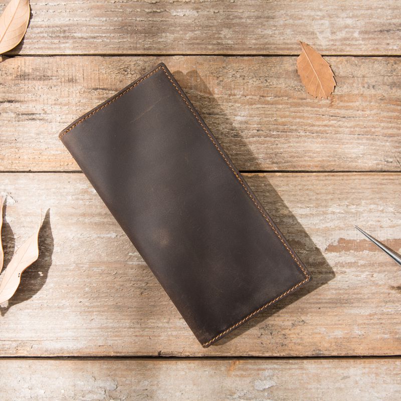 2025 Men’s Vintage Horsehide Long Wallet: Handmade Full – Grain Leather Clutch for Timeless Style